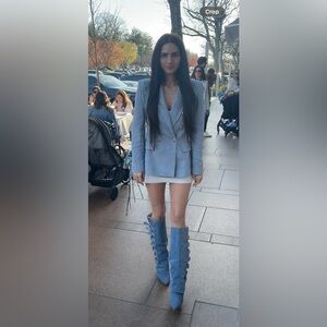 Elegant Blue Heeled Women's Boots - Wedge